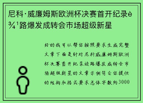 尼科·威廉姆斯欧洲杯决赛首开纪录边路爆发成转会市场超级新星